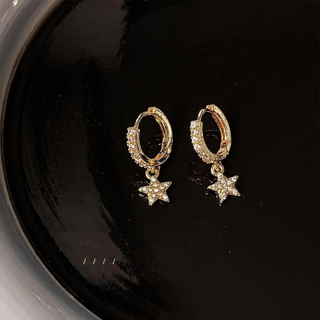 14K Gold Plated Copper Micro Pave Zircon Star Drop Earrings Minimalist Chic Jewelry