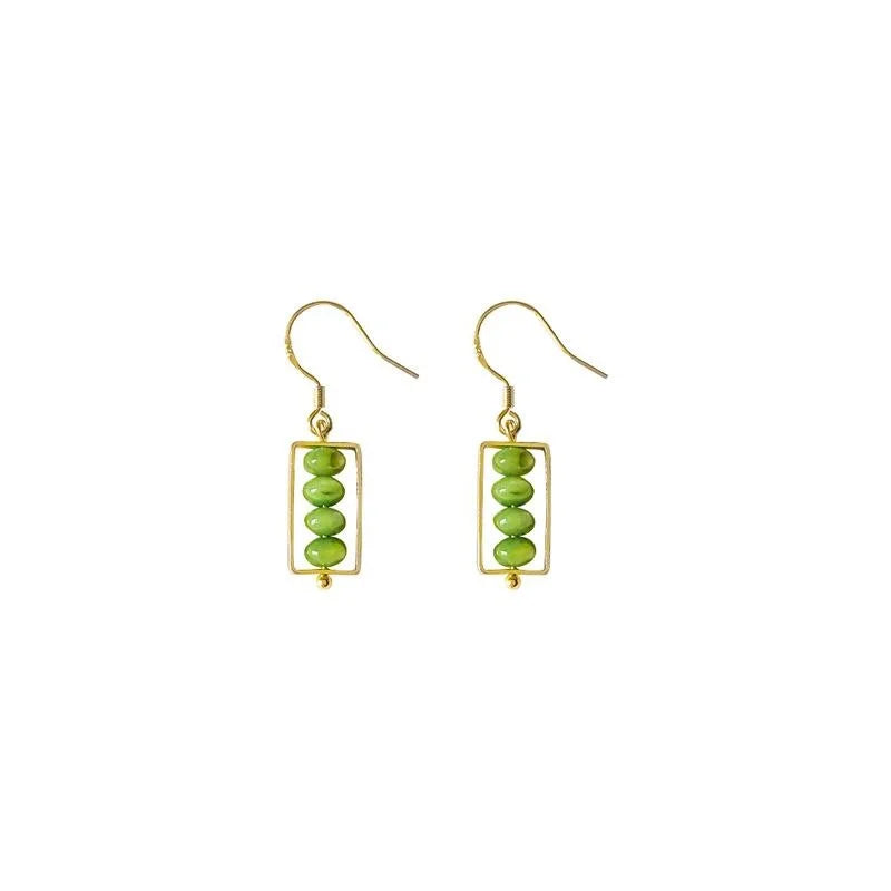 Forest Style Green Shell Beaded Drop Earrings Handmade New Chinese Geometric Dangle Jewelry