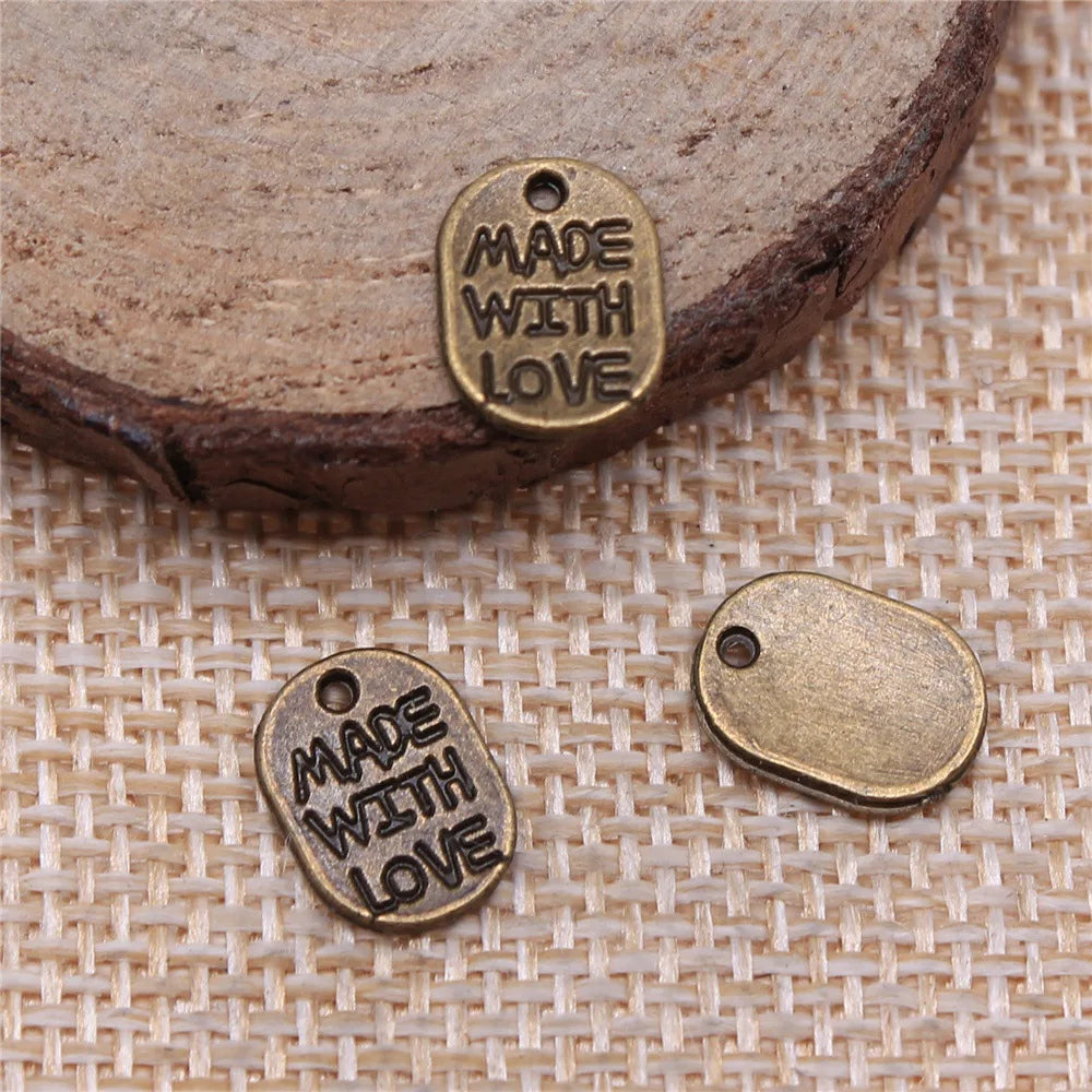 11mm 0.4g Multicolor Zinc Alloy Made With Love Round Letter Charm Pendant for DIY Jewelry Making