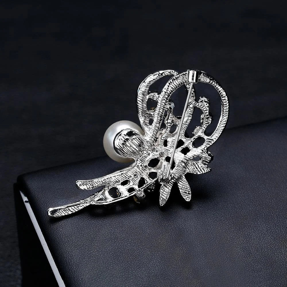 Elegant Rhinestone And Faux Pearl Daffodil Flower Brooch, Alloy Lapel Pin Corsage For Women's Suit Gift