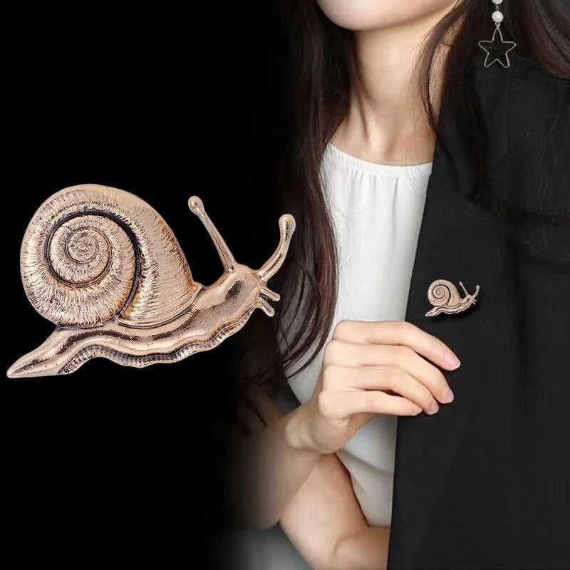 Vintage Gold Tone Alloy Snail Brooch With Spiral Shell, Elegant Animal Lapel Pin Suit Accessory Gift