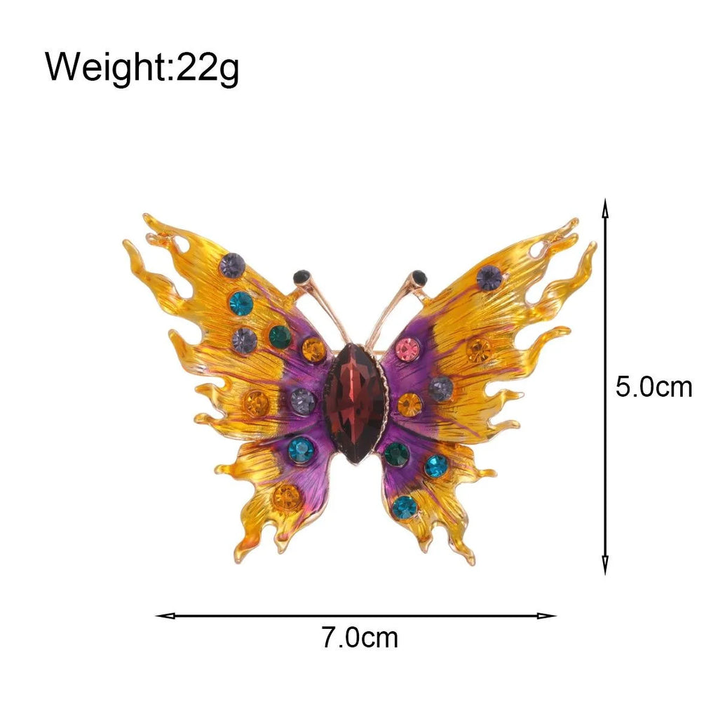 Luxury Flame Butterfly Alloy Enamel Brooch With Colorful Rhinestones, Elegant Lapel Pin Corsage Gift