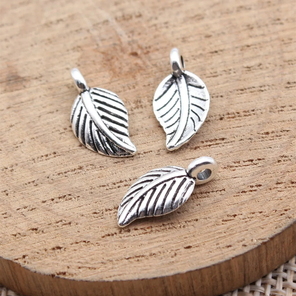 14x7.4mm 0.34g Antique Silver Zinc Alloy Leaf Charm Pendant for DIY Necklace Bracelet Making