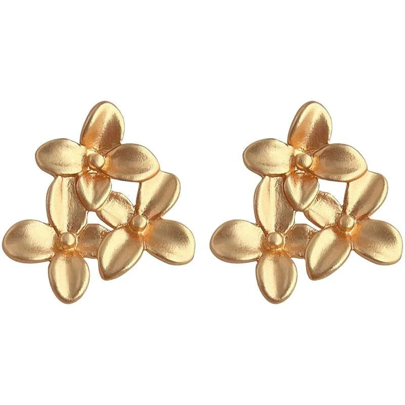 Matte Copper Osmanthus Flower Stud Earrings For Women, Elegant Minimalist Commuter Jewelry