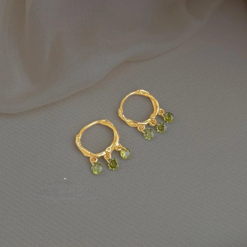 Olive Green Zircon Geometric Round Tassel Drop Earrings Light Luxury Minimalist Jewelry For Women