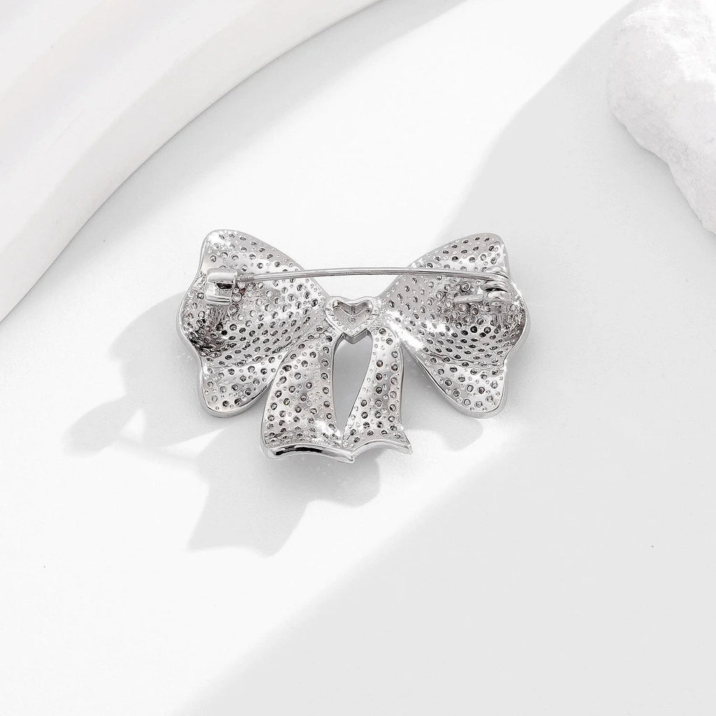 Luxury Rhinestone Bow Brooch For Women, Elegant Alloy Zircon Lapel Pin Corsage Suit Accessory Gift