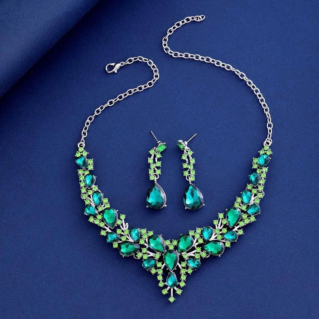Luxury Bridal Teardrop Crystal Rhinestone Necklace Earrings Jewelry Set For Wedding Banquet Party Gift