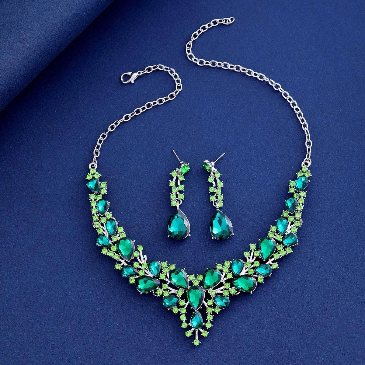 Luxury Bridal Teardrop Crystal Rhinestone Necklace Earrings Jewelry Set For Wedding Banquet Party Gift