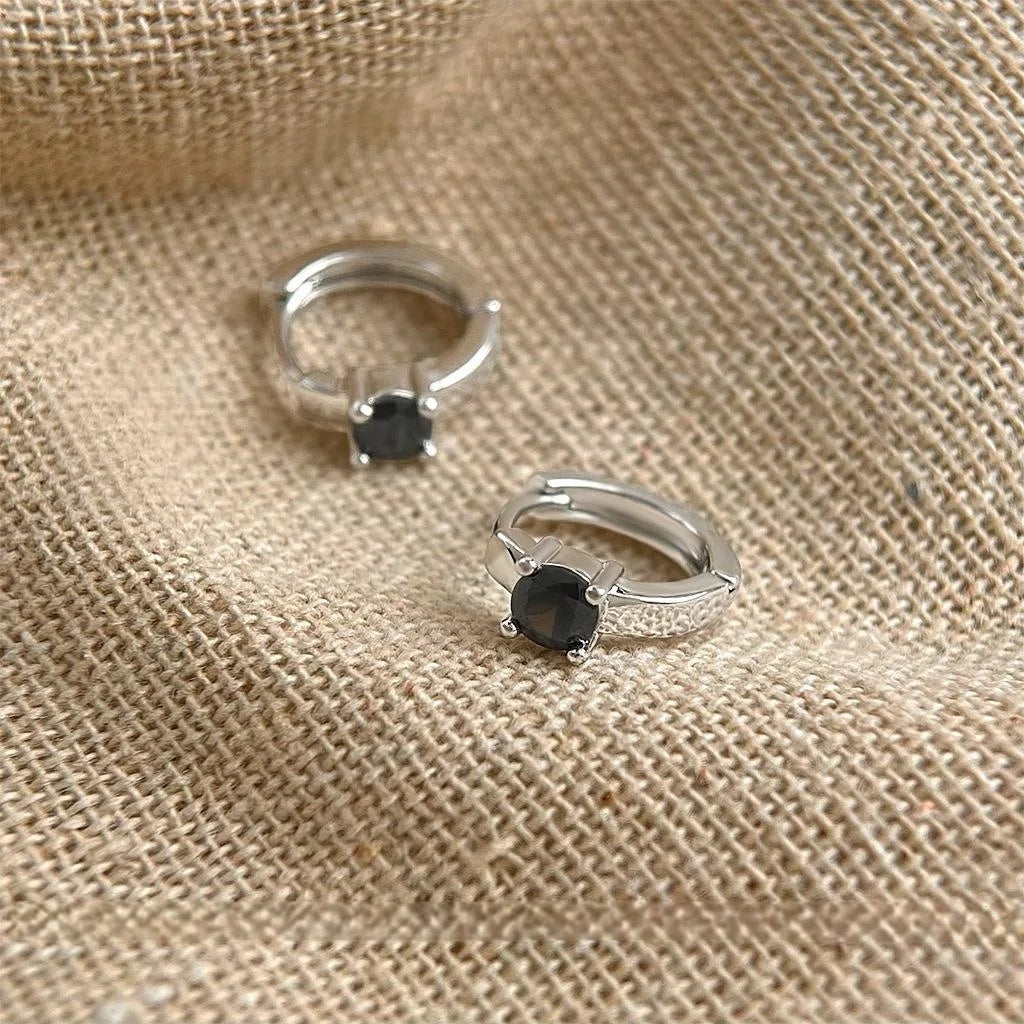 Minimalist Silver Copper Round Zircon Stud Earrings Geometric Hoop Style Cool Chic Jewelry
