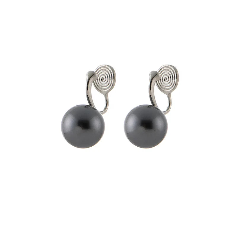 Elegant Gray Pearl Spiral Coil Alloy Stud & Clip On No Piercing High Heel Hook Drop Earrings