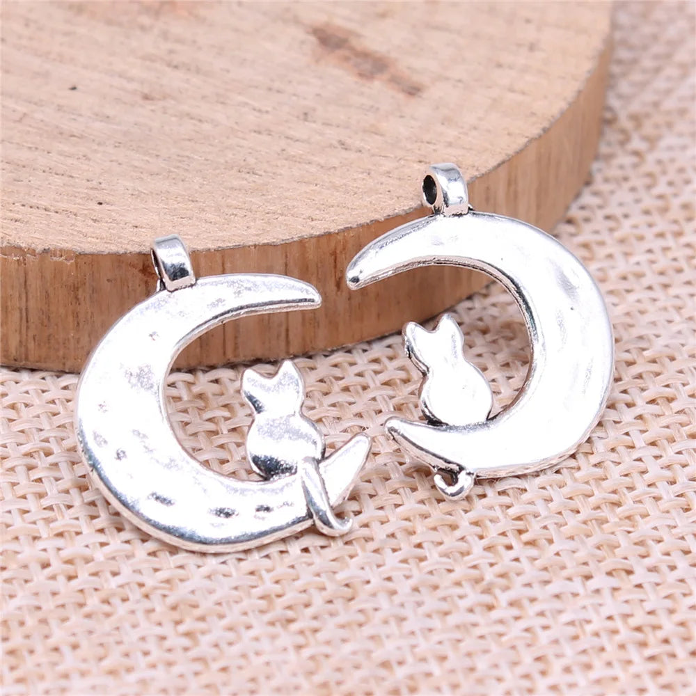22x18mm 1.6g Multicolor Zinc Alloy Moon Cat Charm Pendant for Necklace Bracelet Jewelry Making