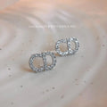 Copper Micro Pave CZ Hollow Letter Stud Earrings With Silver Plated Posts