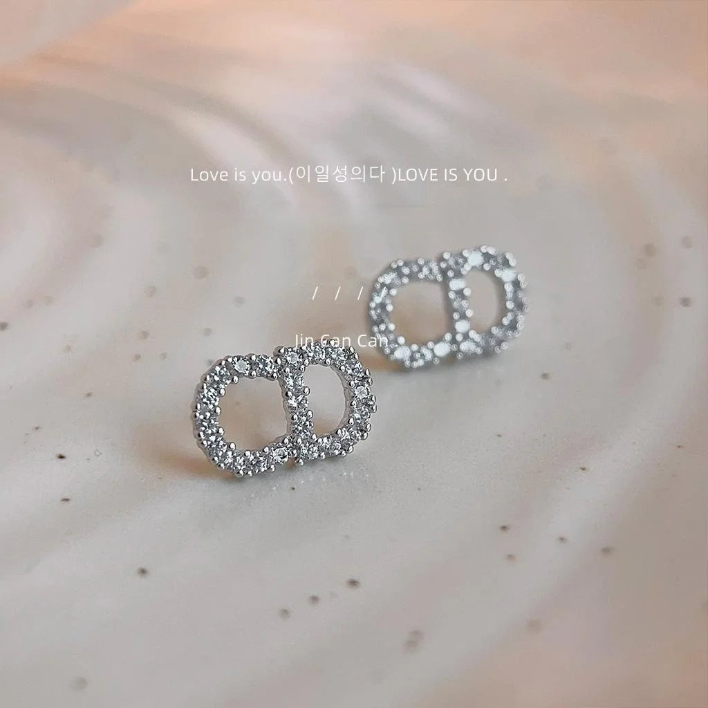 Copper Micro Pave CZ Hollow Letter Stud Earrings With Silver Plated Posts