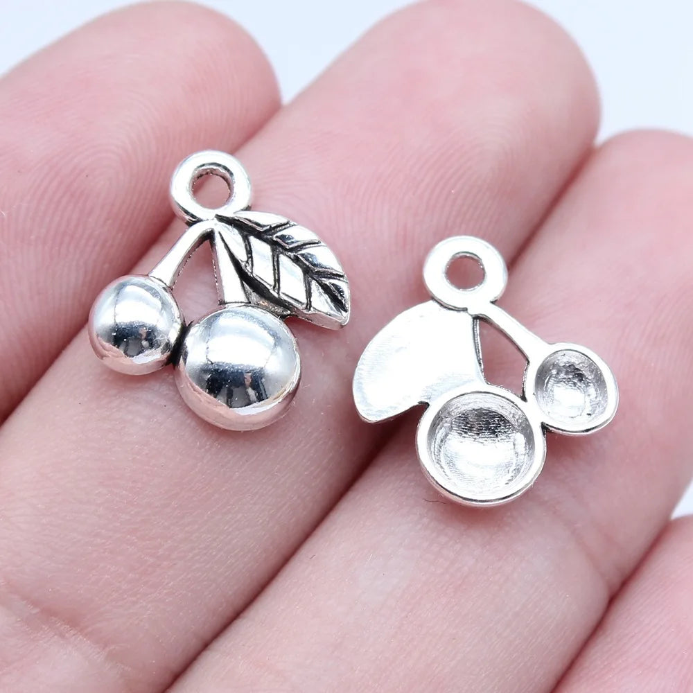 15x15mm 1g Antique Silver Zinc Alloy Cherry Charm Pendant for DIY Bracelet Necklace Jewelry Making