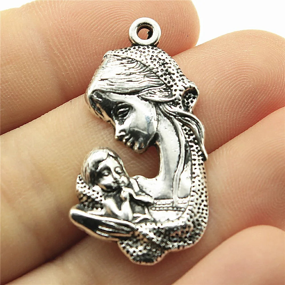 37x20mm 5.1g Antique Silver Zinc Alloy Angel Mother Holding Baby Charm Pendant for DIY Jewelry