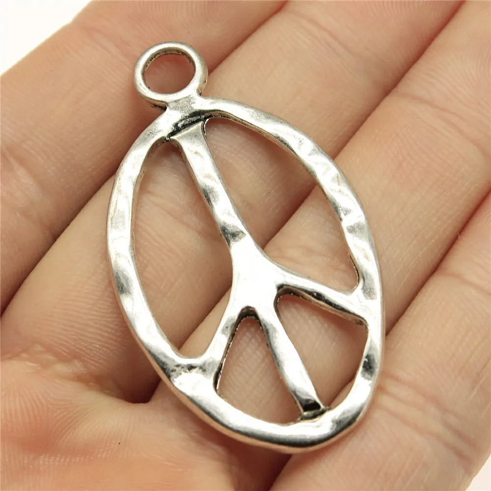 51x28mm 6.7g Antique Silver Zinc Alloy Oval Peace Symbol Charm Pendant for DIY Necklace Jewelry Making