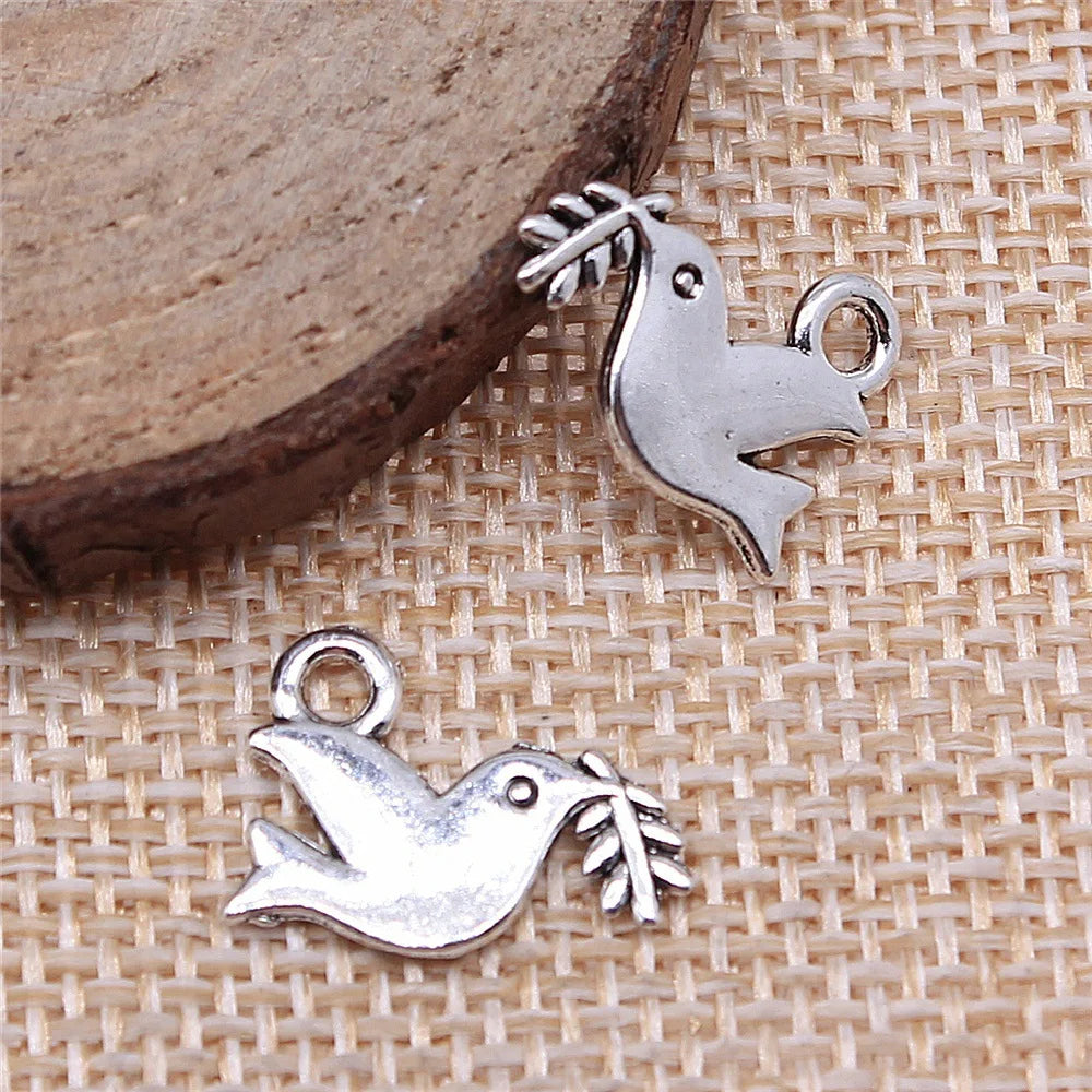 13x16mm 0.8g Multicolor Zinc Alloy Dove Olive Branch Charm Pendant for DIY Peace Theme Jewelry