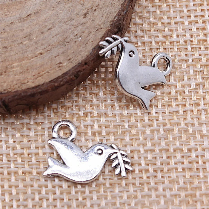 13x16mm 0.8g Multicolor Zinc Alloy Dove Olive Branch Charm Pendant for DIY Peace Theme Jewelry