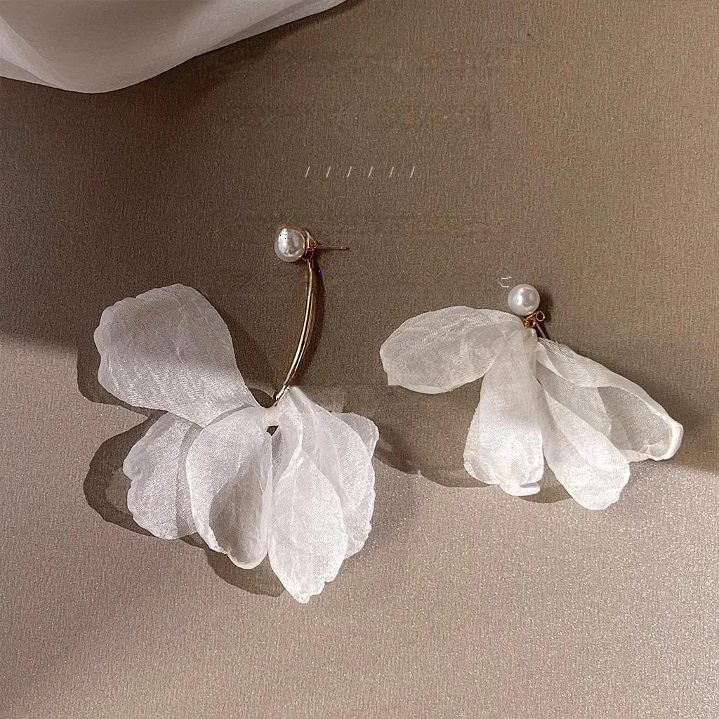 Forest Fairy Floral Lace Mesh Stud Earrings Silver Plated Pin Korean Handmade Summer Jewelry