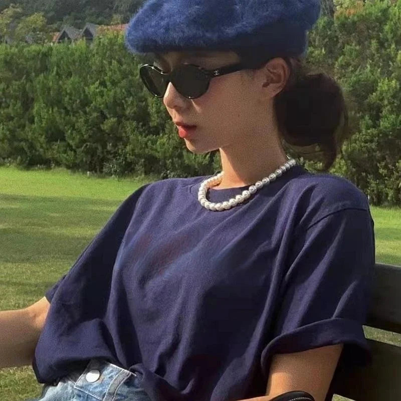 High Quality Glass Pearl Necklace Light Luxury French Vintage Collarbone Choker For OL Style