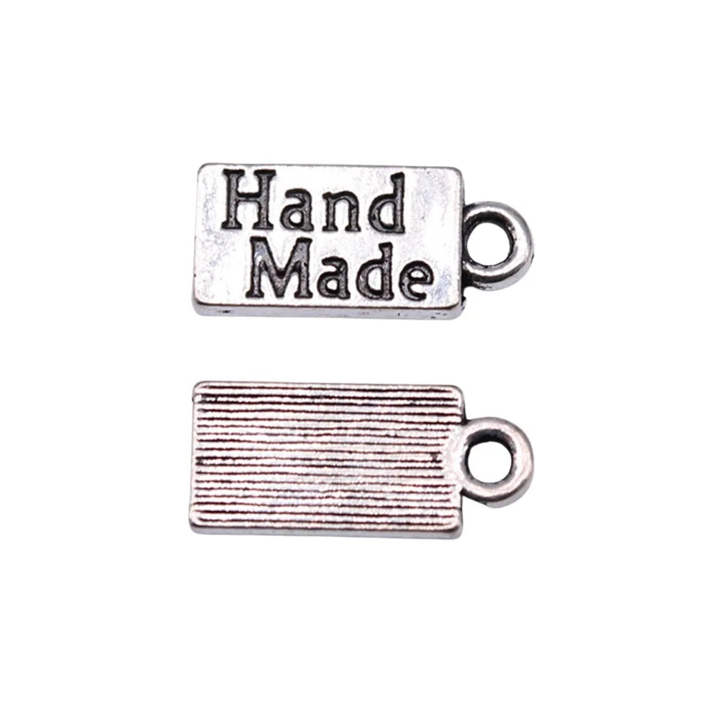 15x7mm 0.8g Antique Silver Zinc Alloy hand made Word Tag Letter Charm Pendant for DIY Jewelry Making