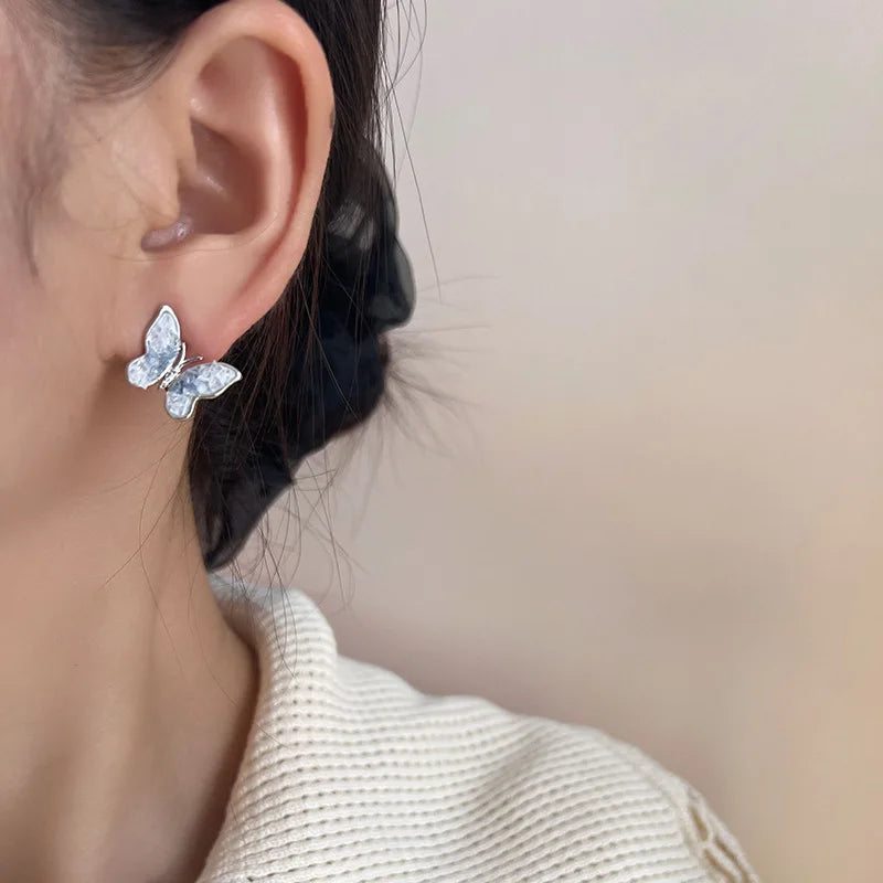 Elegant Gradient Blue Crystal Butterfly Stud & Clip On No Piercing Rhinestone Alloy Earrings