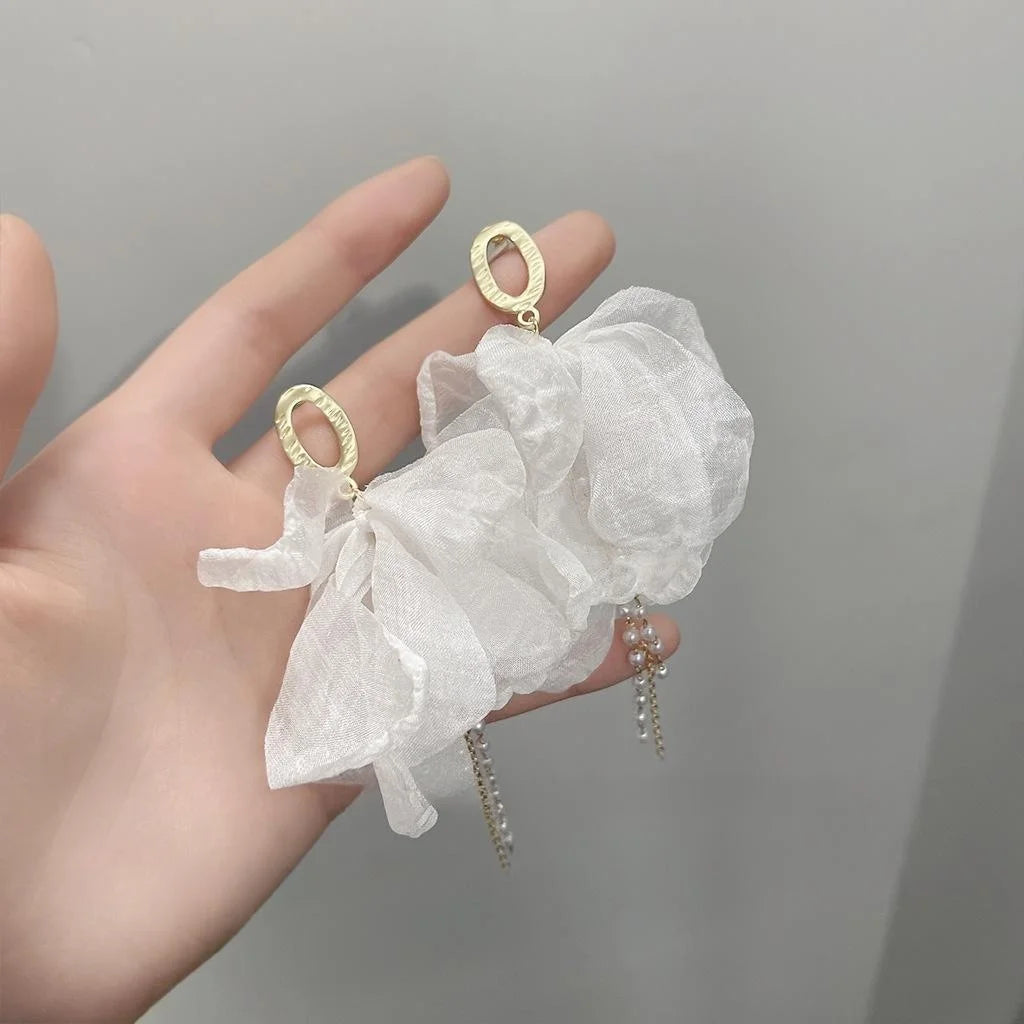 Handmade Mesh Flower Stud Earrings With Silver Plated Pins For Women Summer Fairy Style