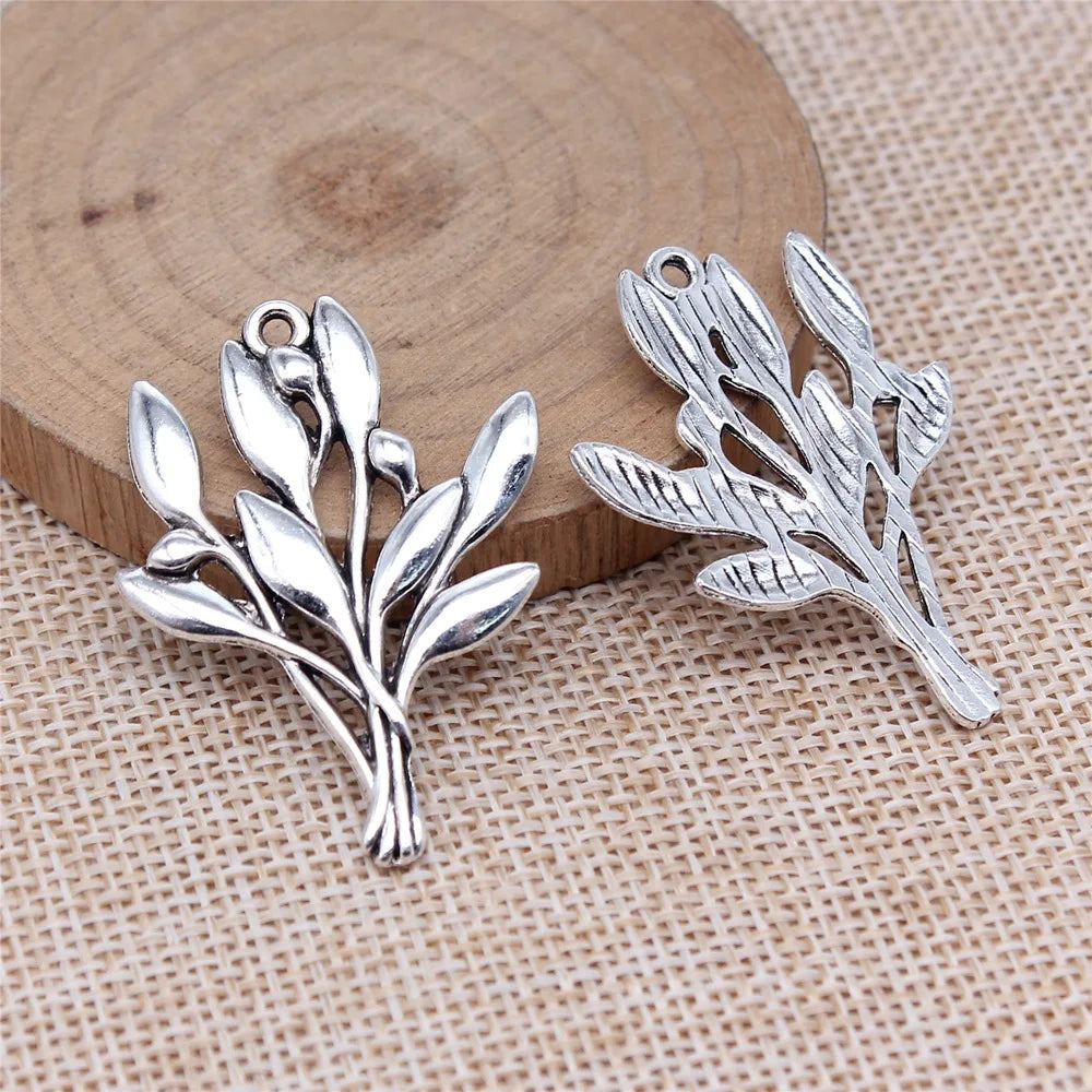 30x40mm 3.6g Antique Silver Zinc Alloy Olive Branch Charm Pendant for DIY Necklace Bracelet Making