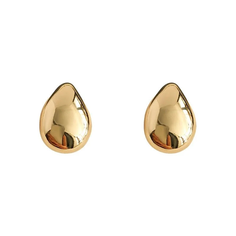 14K Gold Plated Copper Teardrop Stud Earrings Smooth Minimalist Fashion Office Jewelry