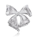 Elegant Silver Alloy Bow Brooch With Sparkling Rhinestones, Women's Lapel Pin Corsage Suit Accessory Gift