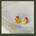 14K Plated Alloy Enamel Painted Flower Stud Earrings Vintage Forest Style Women's Jewelry
