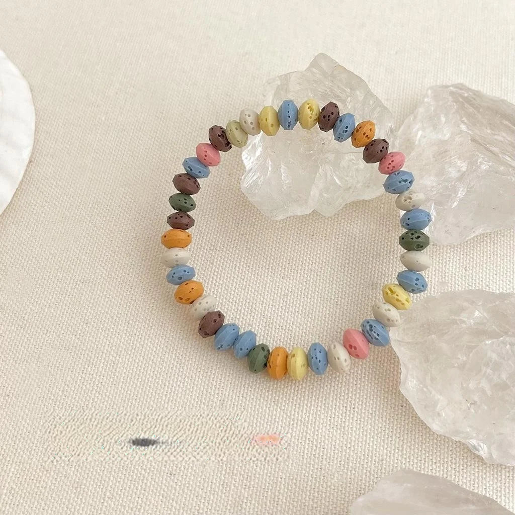 Genuine Volcanic Stone Colorful Sweet Geometric Bead Bracelet For Women