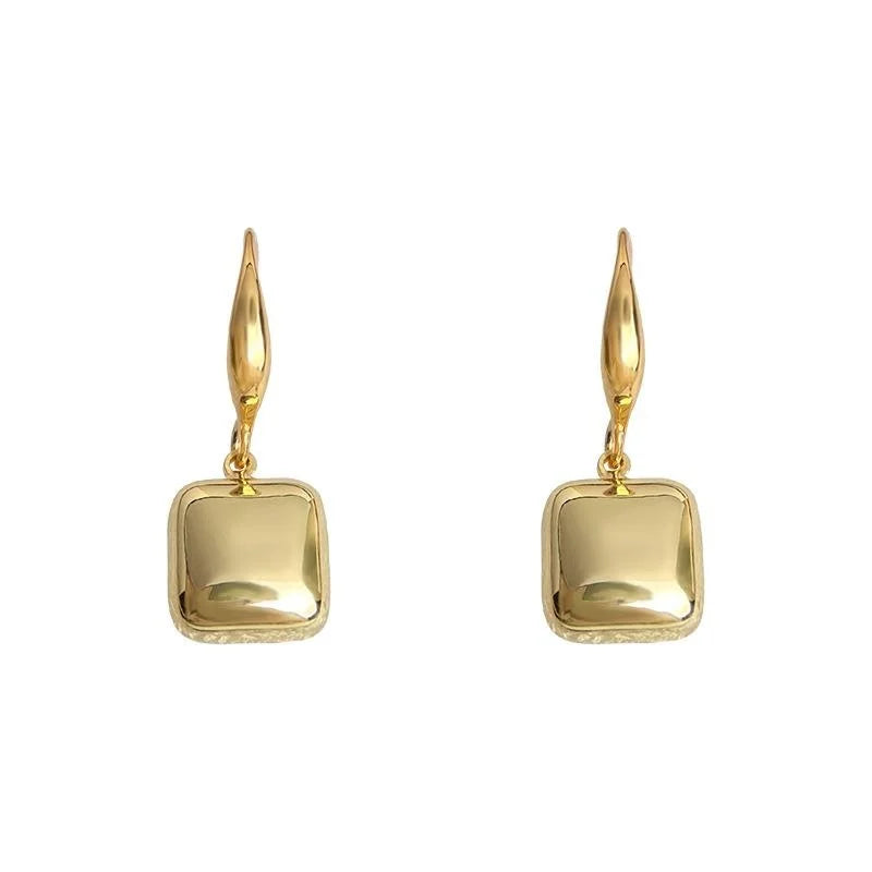 Premium Thick Real Gold Plated Eco Copper Square Geometric Minimalist Drop Earrings