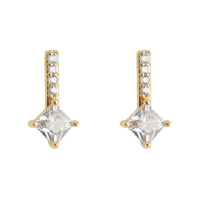 Tiny 14K Plated Copper Micro Pave Zircon Square Geometric Stud Earrings