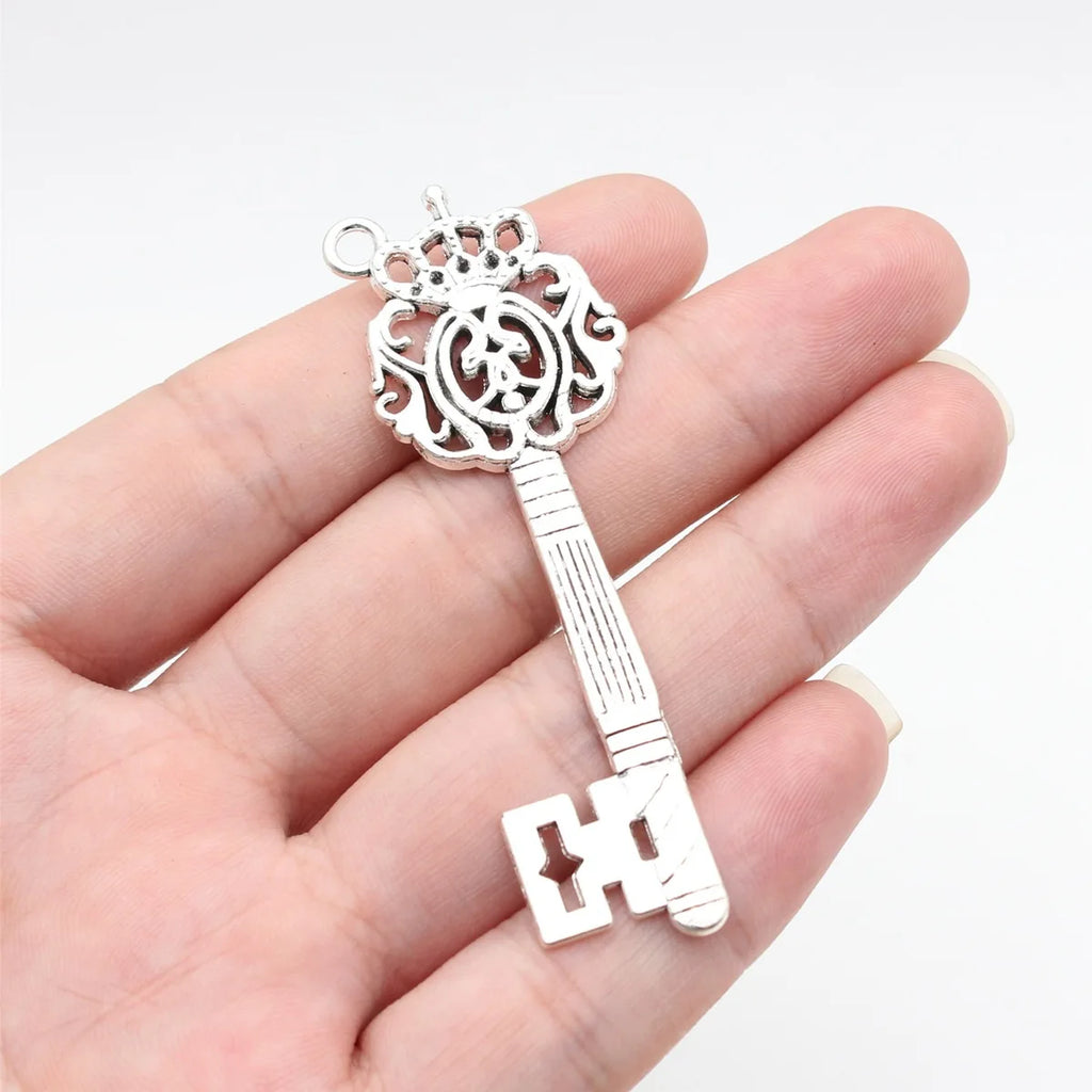 67x22mm 5.1g Multicolor Zinc Alloy Crown Key Charm Pendant for DIY Necklace Jewelry Making