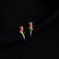 French Retro Gold Plated Copper Burgundy Enamel Geometric Clip On Drop Earrings