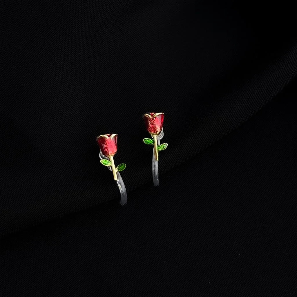 French Retro Gold Plated Copper Burgundy Enamel Geometric Clip On Drop Earrings
