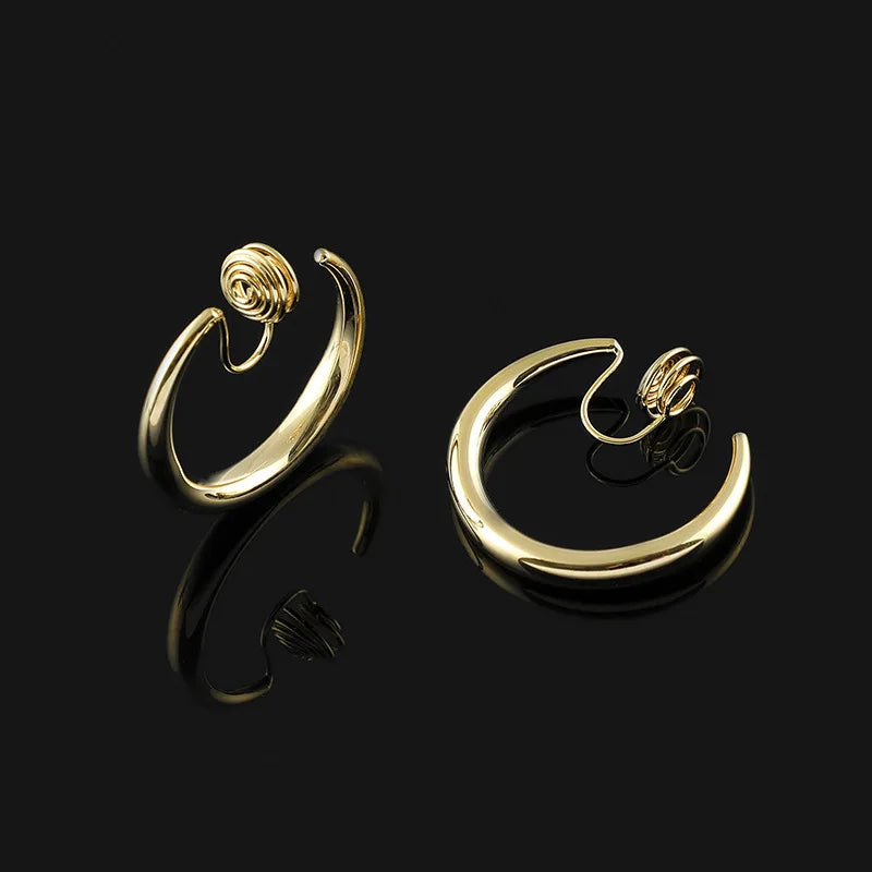Elegant Silver Tone Alloy Round Hoop Stud & Clip On No Piercing Simple Metal Circle Earrings