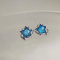Blue Glass Five Point Star Stud Earrings Silver Plated Sweet Cool Geometric Jewelry