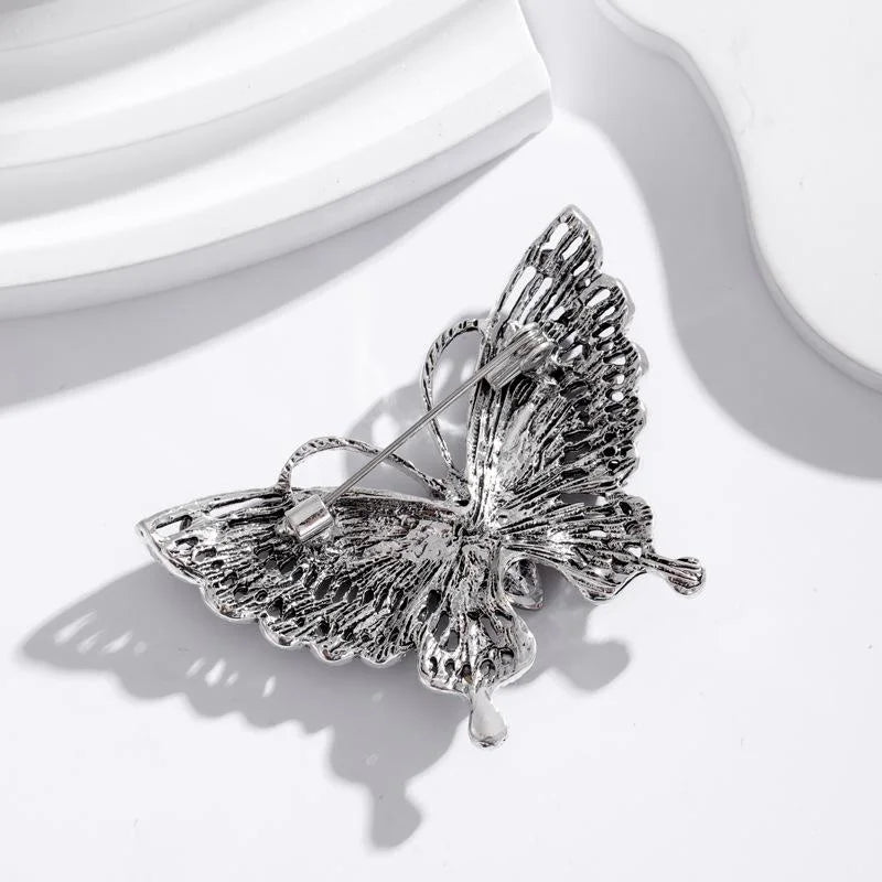 Luxury Green Rhinestone Butterfly Brooch, Elegant Crystal Animal Lapel Pin Corsage For Women's Suits