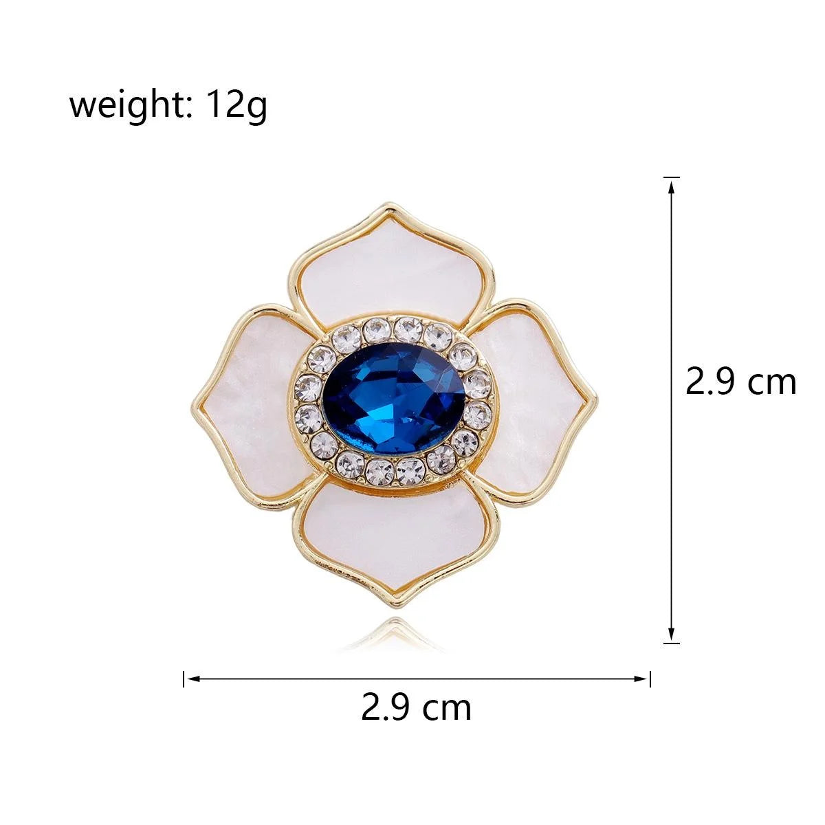 Elegant Camellia Flower Brooch With Mother Of Pearl Petals And Blue Rhinestone Center, Magnetic Lapel Pin Gift