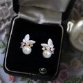Sweet Butterfly Drop Earrings For Women Copper Glass Pearl Micro Pave Colorful Zircon Summer Jewelry