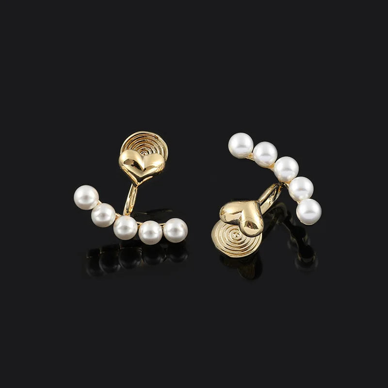 Elegant Gold Alloy Heart Spiral Pearl Back Ear Stud & Clip On No Piercing Fashion Earrings