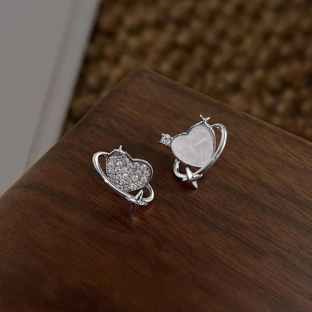 Sweet Cool Asymmetric Heart Planet Micro Pave Zircon Stud Earrings