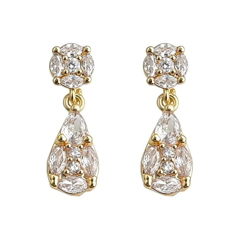 Eco Friendly Copper Zircon Inlaid Geometric Stud Earrings Light Luxury Minimalist Fashion Jewelry