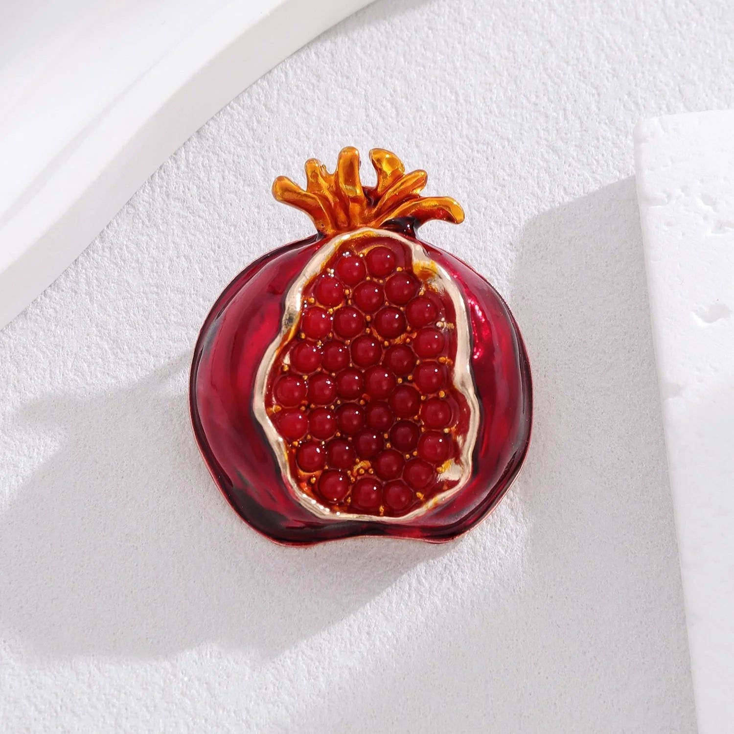 Elegant Enamel Pomegranate Brooch With Red Rhinestone Beads, Luxury Lapel Pin Corsage Suit Accessory Gift