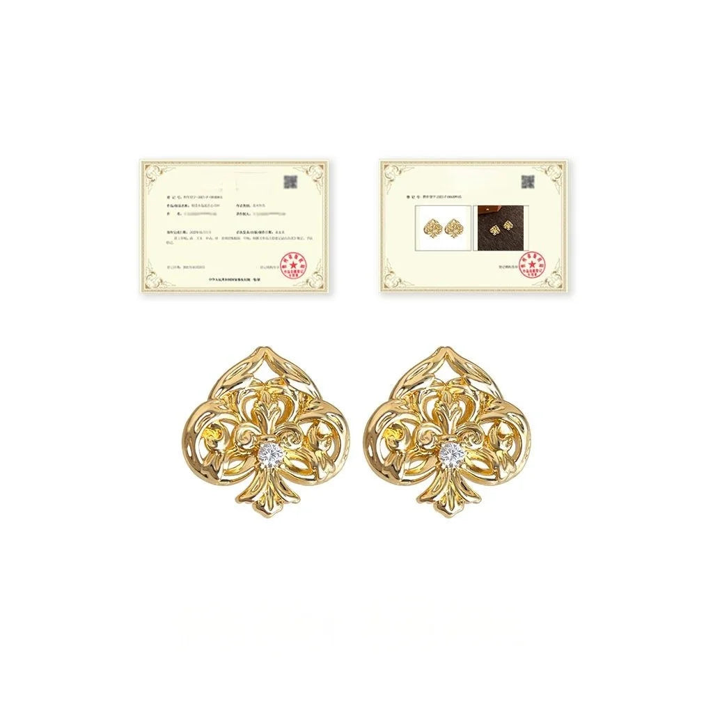 Original Designer Heart Micro Pave Zircon Copper Stud Earrings