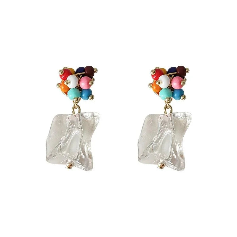 Sweet Dopamine Colorful Flower Resin Stud Earrings With Silver Plated Pins