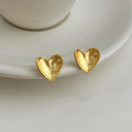 14K Matte Gold Plated Copper Curved Heart Stud Earrings For Women Light Luxury Jewelry