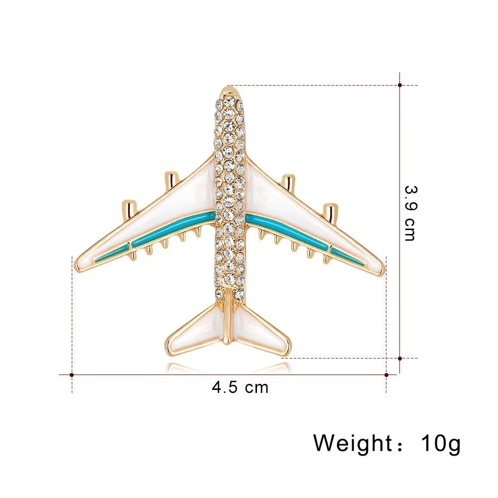 Elegant Airplane Brooch With Rhinestone Alloy Enamel Inlay, Luxury Lapel Pin Corsage Suit Accessory